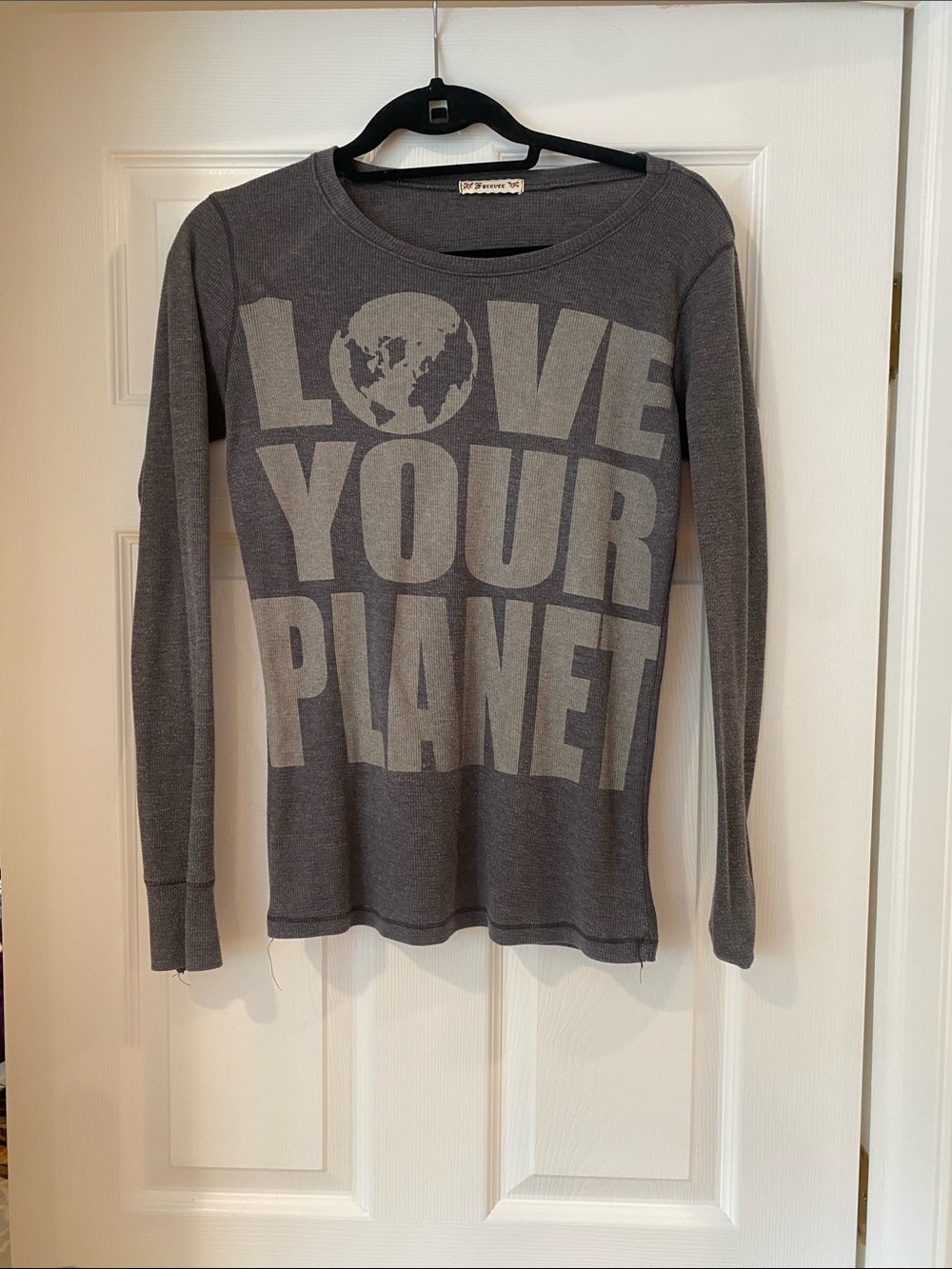Forever 21 Gray 'Love Your Planet' Graphic Long Sleeve Tee